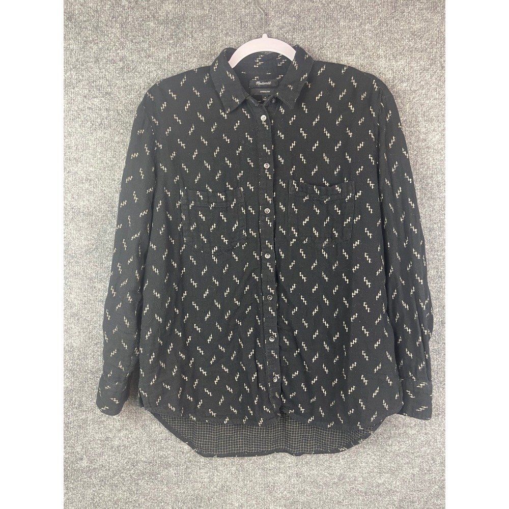 Madewell Oversized Shirt Womens S Black Excellent Lightning Bolt G1066 Cotton